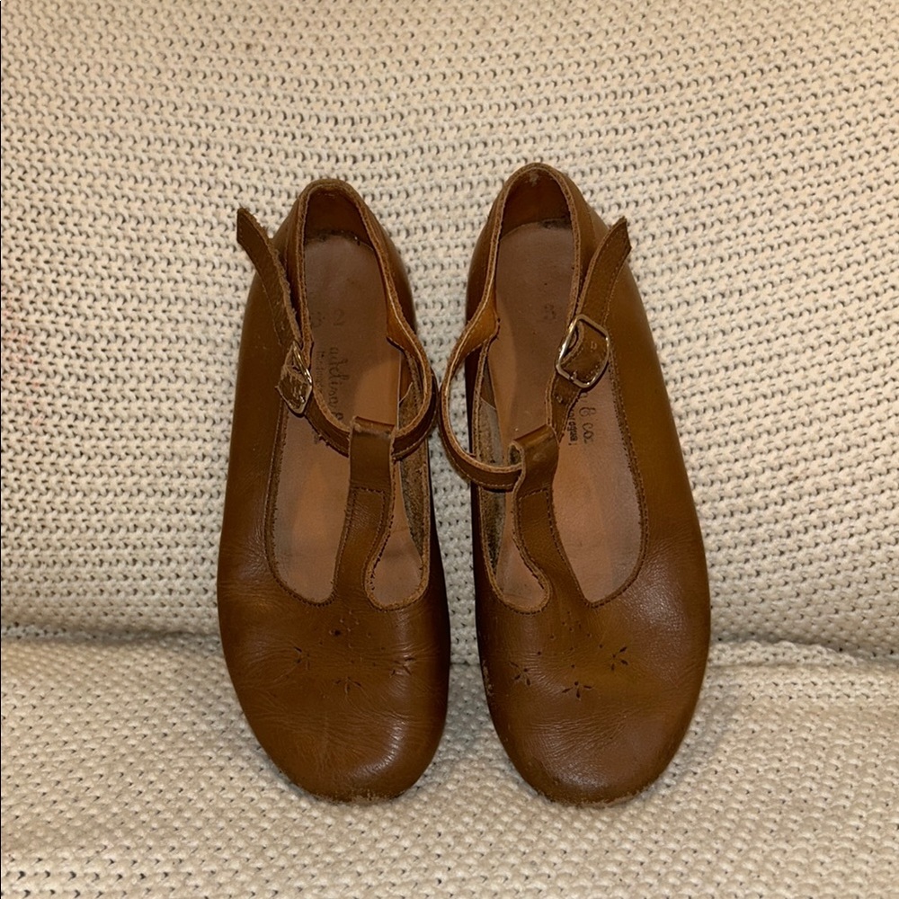 Brown Leather Dress Shoes with T-Strap Design